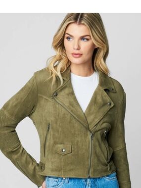 Blank NYC Olive Green Faux Suede Moto Jacket super soft & comfortable Sz M